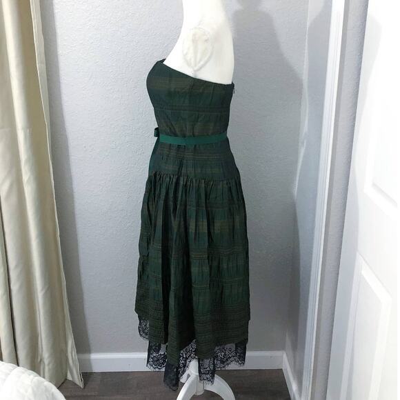 Allure Noir Green Strapless Plaid Check Pattern Fit Flare Dress - Picture 4 of 7